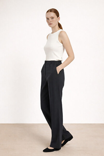 Triko Mısırlı Dark Gray Buttoned Women's Trousers