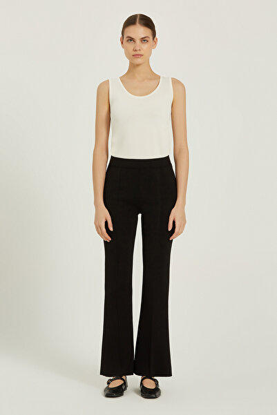 Triko Mısırlı Black Ribbed Flare Women's Trousers
