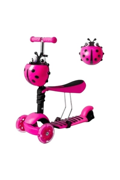 E-ANAMAG Πατίνι 5 σε 1 πασχαλίτσα ροζ, με πλάτη, κάθισμα και ρυθμιζόμενο τιμόνι