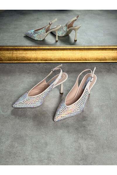 MERVE SARIDEMİR SHOES Krem Taş Detaylı Topuklu Ayakkabı