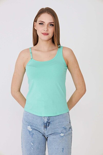 Sortie Γυναικείο Αθλητικό Τοπ με Έναν Ώμο και Λεπτομέρεια με Κουμπί, Νεροπράσινο