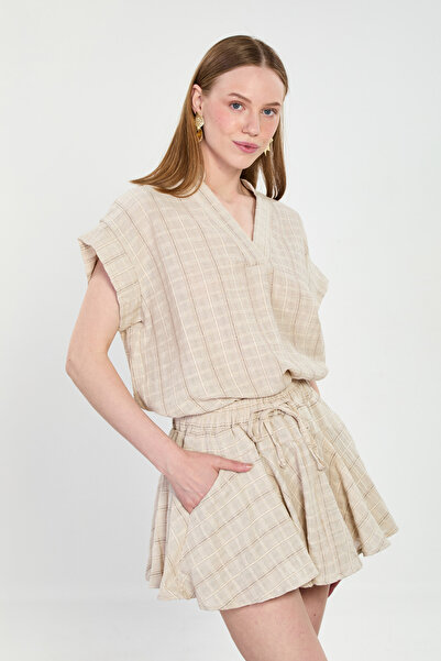 BARRELS AND OIL Γυναικεία Ριγέ Σορτσόφούστα - Πέτρινο