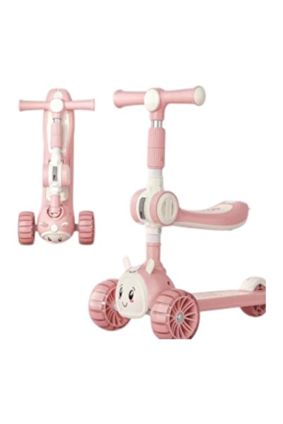 E-ANAMAG Πατίνι 2 σε 1, Αναδιπλούμενο, Ροζ, με Κάθισμα, Φωτιζόμενες Ρόδες, Ρυ...