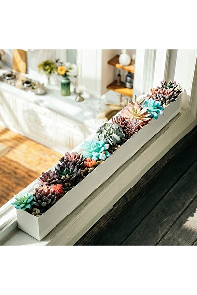 Empressco 80 Cm Modern Metal Beyaz Saksı Yalak Saksı Pencere Önü Saksı