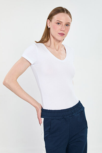 BARRELS AND OIL Women's front back v-neck short sleeve bodysuit - white