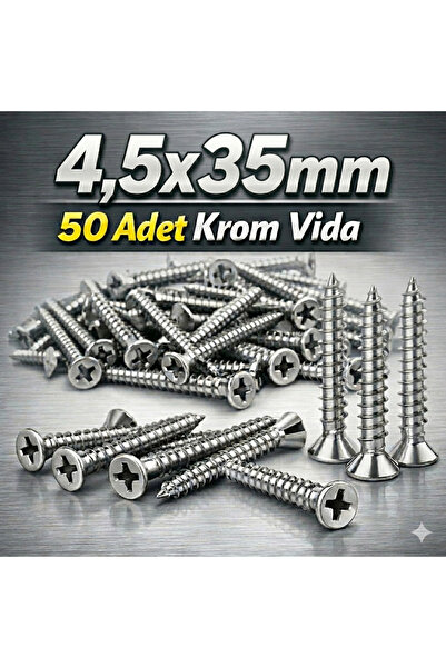 Aquamarine KROM VİDA 4.5X35mm 50 ADET PASLANMAZ INOX VİDA
