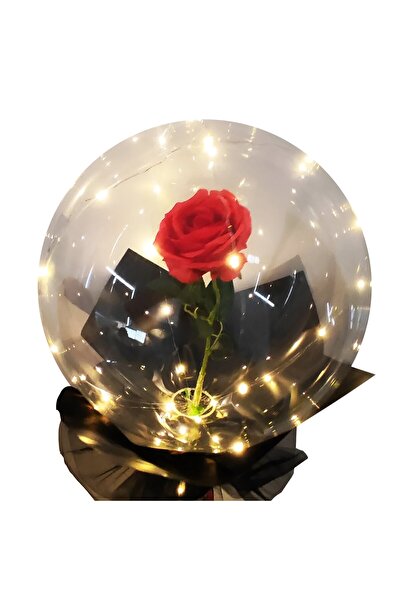 OEM Balon LED Trandafir cu Lumini, Tip Buchet, Diametru 35 cm, Roșu