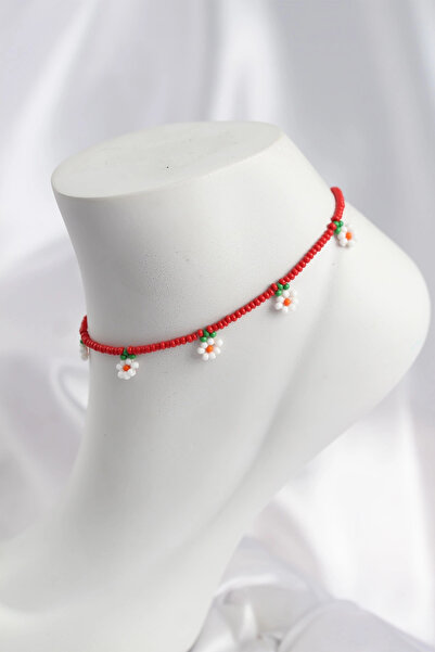 shopwave Red Color Beaded Daisy Motif Anklet