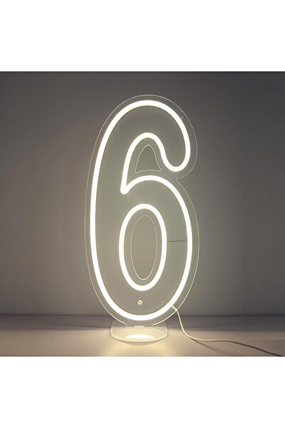 Slasa Number 6 LED Neon Sign 50x26 cm White Light 6mm Acrylic Base Party Even...