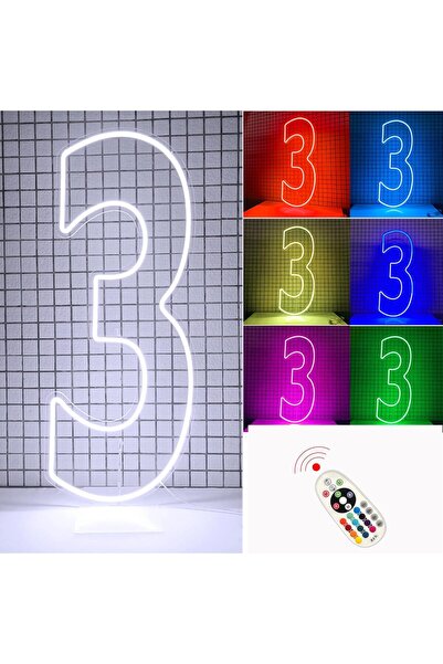 Slasa Custom Number 3 LED Neon Sign 60x35 cm 6mm Acrylic Base Birthday Party ...