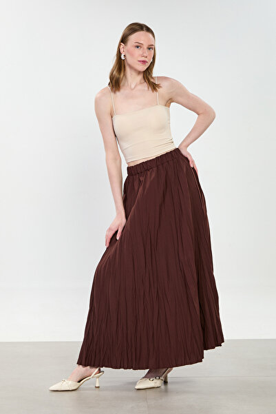 BARRELS AND OIL Women's Elastic Waist Striped Long Skirt - Bitter Brown