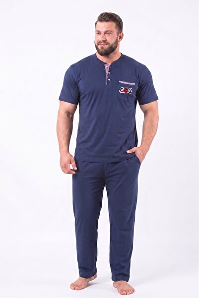 bie's Ανδρικό Σετ Πιτζάμες Μεγάλου Μεγέθους με 3 Κουμπιά, Βαμβακερό Λύκρα, Κο...