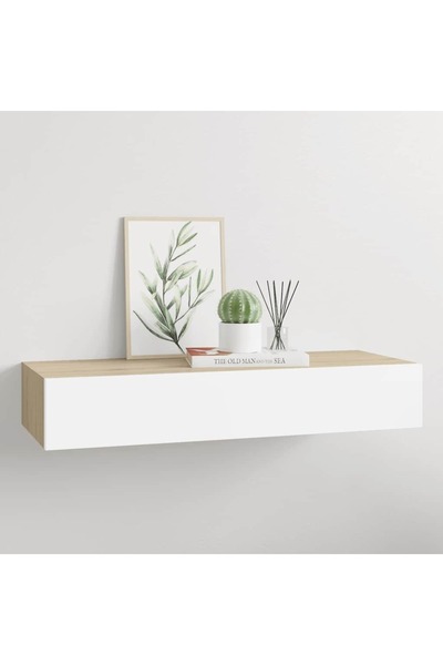 vidaxl Ράφι Τοίχου με Συρτάρι Δρυς/Λευκό 60×23,5×10 εκ. από MDF