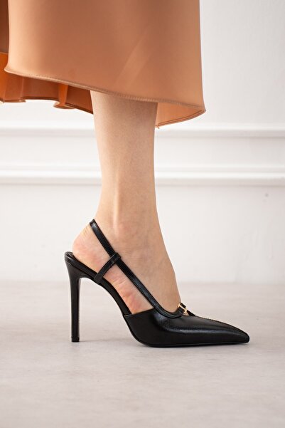 Seniorah Αστικά μαύρα δερμάτινα γυναικεία παπούτσια με μυτερή μύτη και λεπτό ...