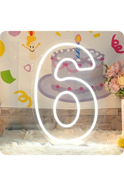 Slasa Number 6 LED Neon Sign 40x26 cm White Light 6mm Acrylic Base Birthday P...
