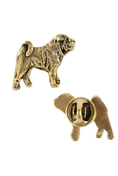 Art - Dog Shar Pei - Broșă câine în cutie decorativă, ac elegant placat cu au...