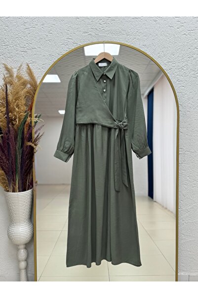 MİHRA STORE Ζενέσα Φόρεμα Κούπρα Μοντάλ με Μπολερό -NA2375 Χακί