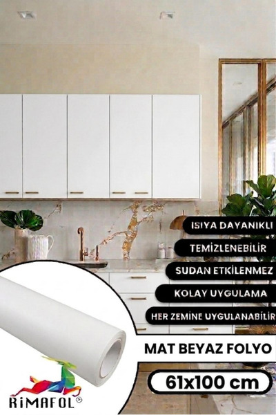 RİMAFOL MAT BEYAZ MUTFAK DOLAP TEZGAH VE MOBİLYA KAPLAMA FOLYOSU 61 CM X 1 ME...