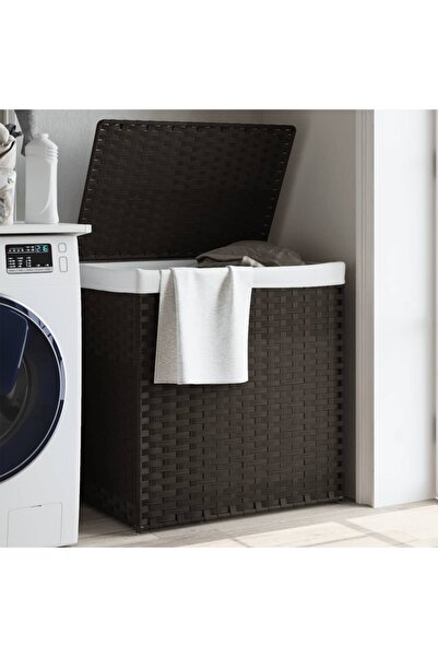 vidaxl Καλάθι Πλυντηρίου 2 Τμήματα Καφέ 53x35x57εκ Ρατάν
