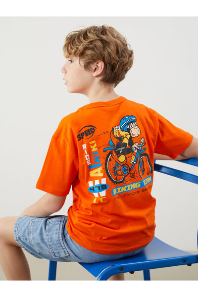 LC Waikiki Tricou de băieți cu guler rotund și imprimeu nostalgic cu maimuță