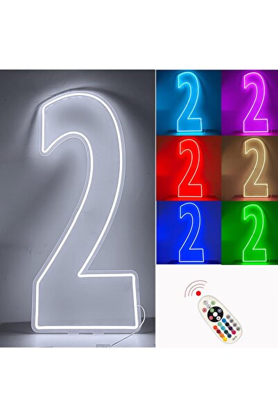 Slasa Custom Number 2 LED Neon Sign 60x35 cm 6mm Acrylic Base Birthday Party ...