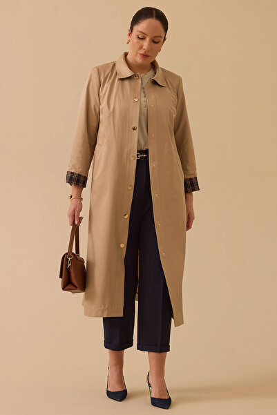 Gala-Xi Γυναικεία καρό καμπαρντίνα Galaxi μεγάλου μεγέθους με λεπτομέρεια με ...