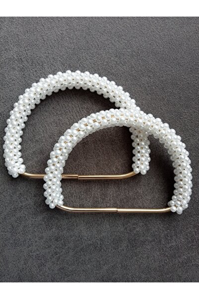 hobi duragı 15 cm White Pearl Beads Braided D Model Bag Handle