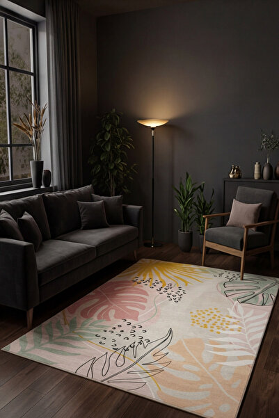 Dally Home Dijital Kaymaz Baskılı Yıkanabilir Desenli Salon Halısı Mutfak Hal...