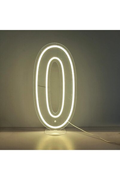 Slasa لافتة نيون LED على شكل الرقم 0، 50×26 سم، ضوء أبيض، قاعدة أكريليك 6 مم،...