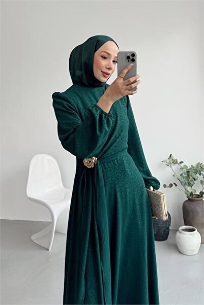 Dipmoda Γυναικείο πράσινο χρυσό φόρεμα με κούμπωμα και λεπτομέρειες ζακάρ, με...