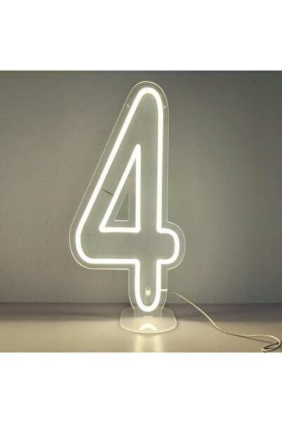 Slasa Number 4 LED Neon Sign 50x26 cm White Light 6mm Acrylic Base Party Even...