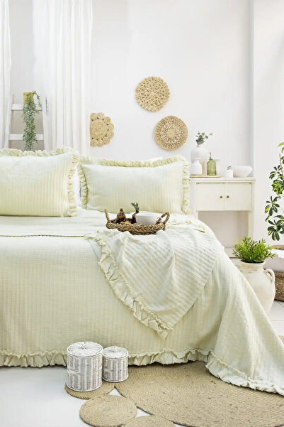 Şaheser Home Collection Marta Jacquard Bedspread Set, 100% Cotton Jacquard Fa...