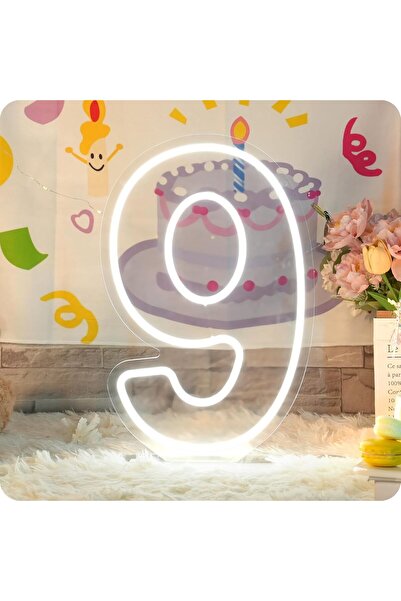 Slasa Number 9 LED Neon Sign 40x26 cm White Light 6mm Acrylic Base Birthday P...