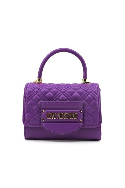 Moschino LM BORSA Καπιτονέ Τσάντα από PU σε Μαύρο και Γαλβανισμένο Μωβ (JC405...