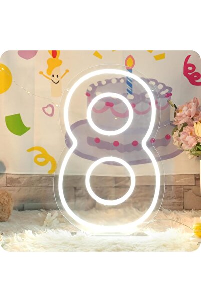 Slasa لافتة نيون LED رقم 8 مقاس 40×26 سم بضوء أبيض وقاعدة أكريليك 6 مم لتزيين...