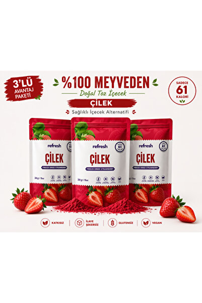 Refresh Chips Refresh Çilek Doğal Toz İçecek 3'lü Avantaj paketi 3x50g | Free...