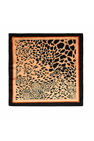 Leopar Desenli İpek Görünümlü Kahverengi Fular / Bandana / Eşarp - Modern ve Zarif Tasarım