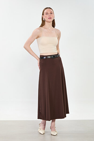 BARRELS AND OIL Γυναικεία μακριά φούστα με ζώνη και πιέτες - Καφέ Πικρό