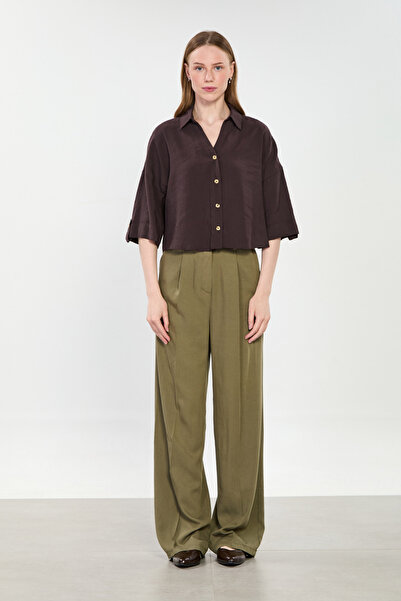 BARRELS AND OIL Γυναικείο παντελόνι Palazzo με πιέτες μπροστά - Ελιά