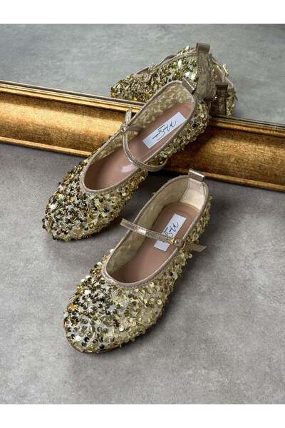 MERVE SARIDEMİR SHOES Gold Payetli Babet