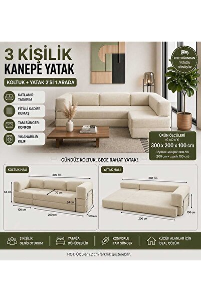COLORMİX Fitilli Kadife Katlanır Kanepe Yatak Koltuk Tam Sünger Yer Yatağı Mo...