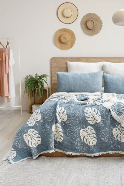 Şaheser Home Collection Forest Muslin Bedspread Set, 4-Layer 100% Cotton Jacq...