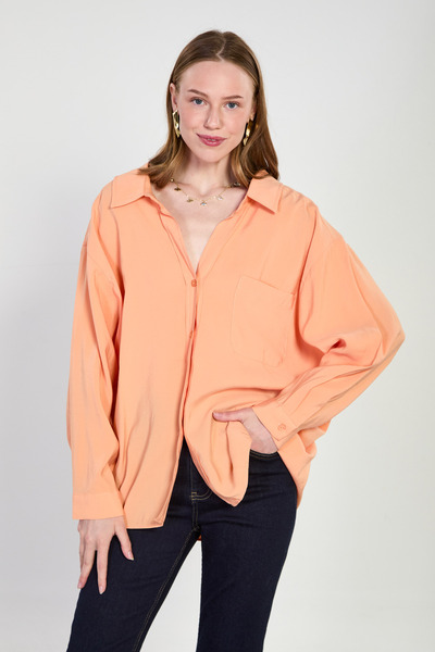 BARRELS AND OIL Women's Single Pocket V-Neck Shirt - Orange
