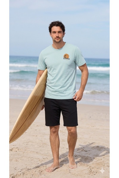 PİJALİNA Ανδρικό βαμβακερό σετ με στάμπα, κοντομάνικο και σορτς με τσέπες