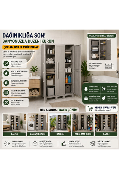 CSB STORE Dayanıklı Plastik Dolap – Ayarlanabilir Raflı, Çok Bölmeli Depolama...