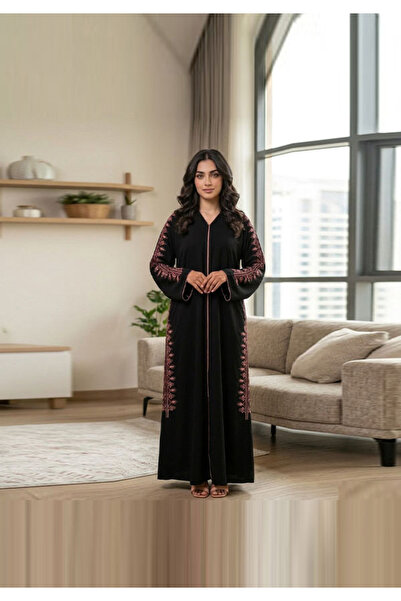 Muchmy Premium Nida Fabric Open Front Embroidery Muslim Abaya With Sheila