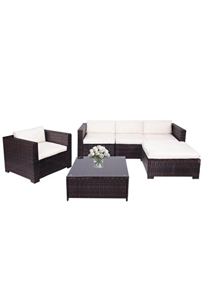 SERSIMO Σετ επίπλων κήπου 6 τεμαχίων από τεχνορατάν, με τραπέζι και μαξιλάρια...