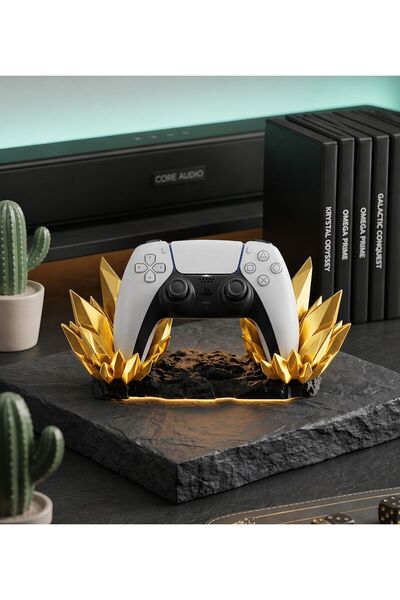 3D Tasarım Kristal Mağara Oyun Kolu Standı - Kristal Detaylı Gamepad Tutucu-G...