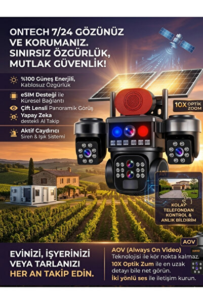 ONTECH ON-S463--10X ZOOM--9MP ULTRA HD--Sim Kartlı--3 Kameralı--4G Güneş Ener...