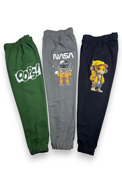 Merve Nur Tekstil Children's Boys' Sweatpants Large Printed 3-Piece Set
